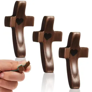3Pcs Pocket Wooden Cross Decorations - Anxiety Relief Fidget Cross, Spiritual Gift for Stress Relief