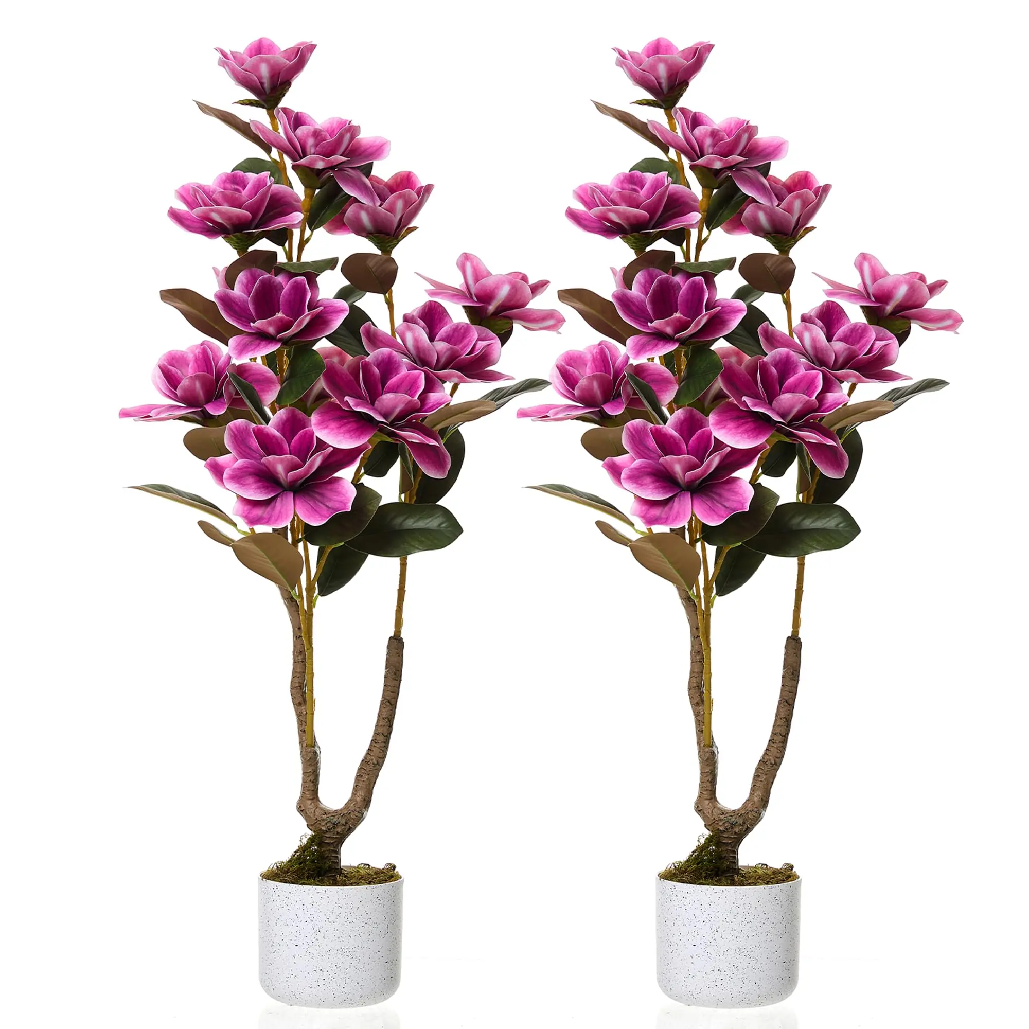 YJ-Garvee Artificial Magnolia and Orchid Plants in Multiple Sizes (2FT to 3.1FT) and Packs (Single and 2 Pack) Featuring Realistic Pink, White, and Purple Flowers with Multiple Bloomings in Sturdy White Pots for Home and Office Decoration