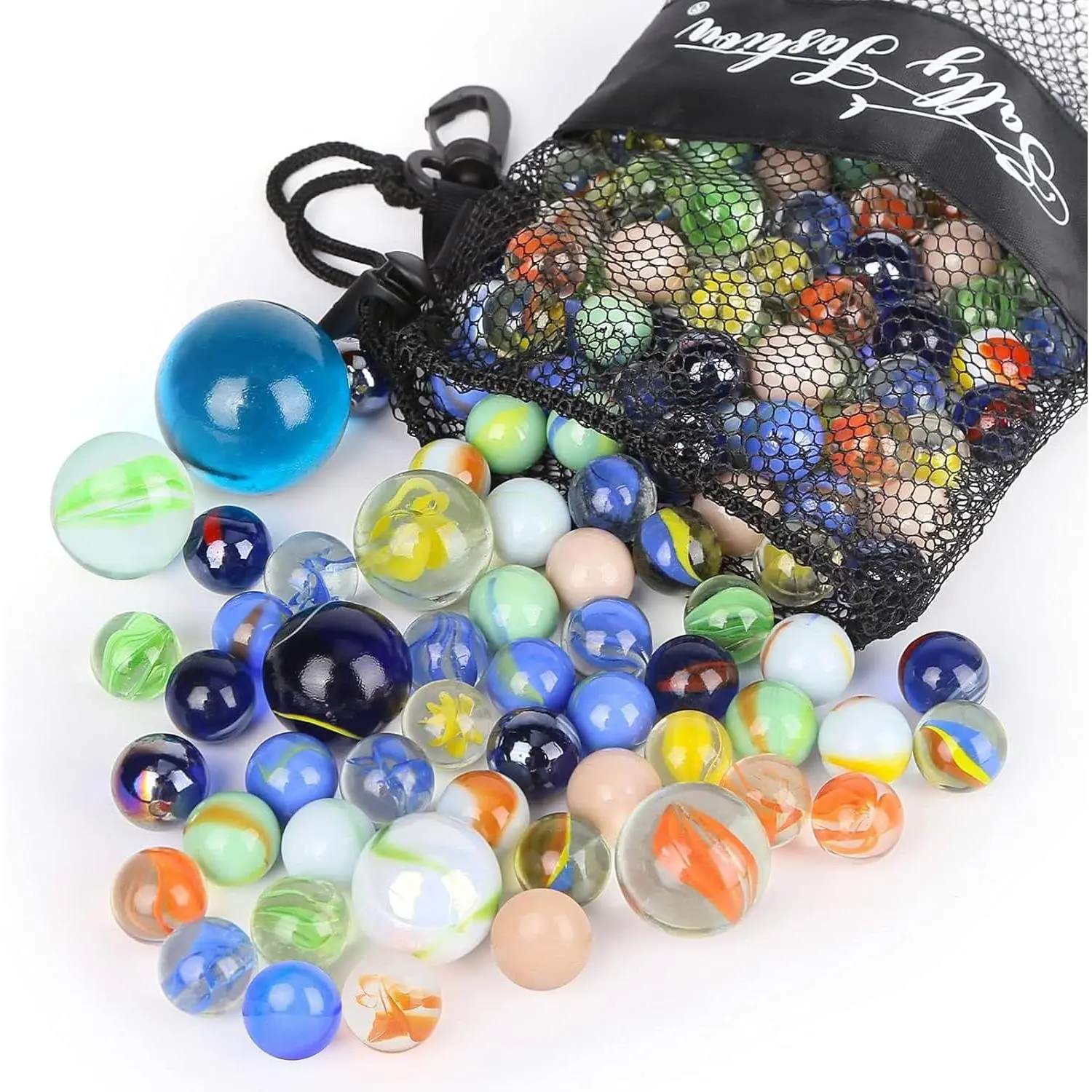 66-Pack Glass Marbles Toy - 3 Sizes, Assorted Colors Bulk Set, Artisan-Made, Reusable Durable, for DIY Decor and Home Decoration (Marble Games, Sports & Outdoor Play), Room Decor