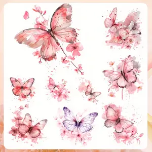 9 beautiful spring butterfly flower stickers, washable Durable heat transfer decals, suitable for DIY clothing, T-shirts, masks, jeans, and backpacks.