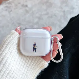 Glory Captain Pattern Protective Case for AirPods 4/3/2/1/Pro/Pro2 Soft TPU Earphone Cover, Transparent with Keychain