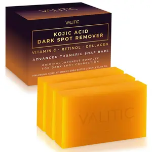 Kojic Acid Dark Spot Remover Soap Bars with Vitamin C, Retinol, Collagen, Turmeric - Original Japanese Complex Infused with Hyaluronic Acid, Vitamin E, Shea Butter, Castile Olive Oil (3 Pack)