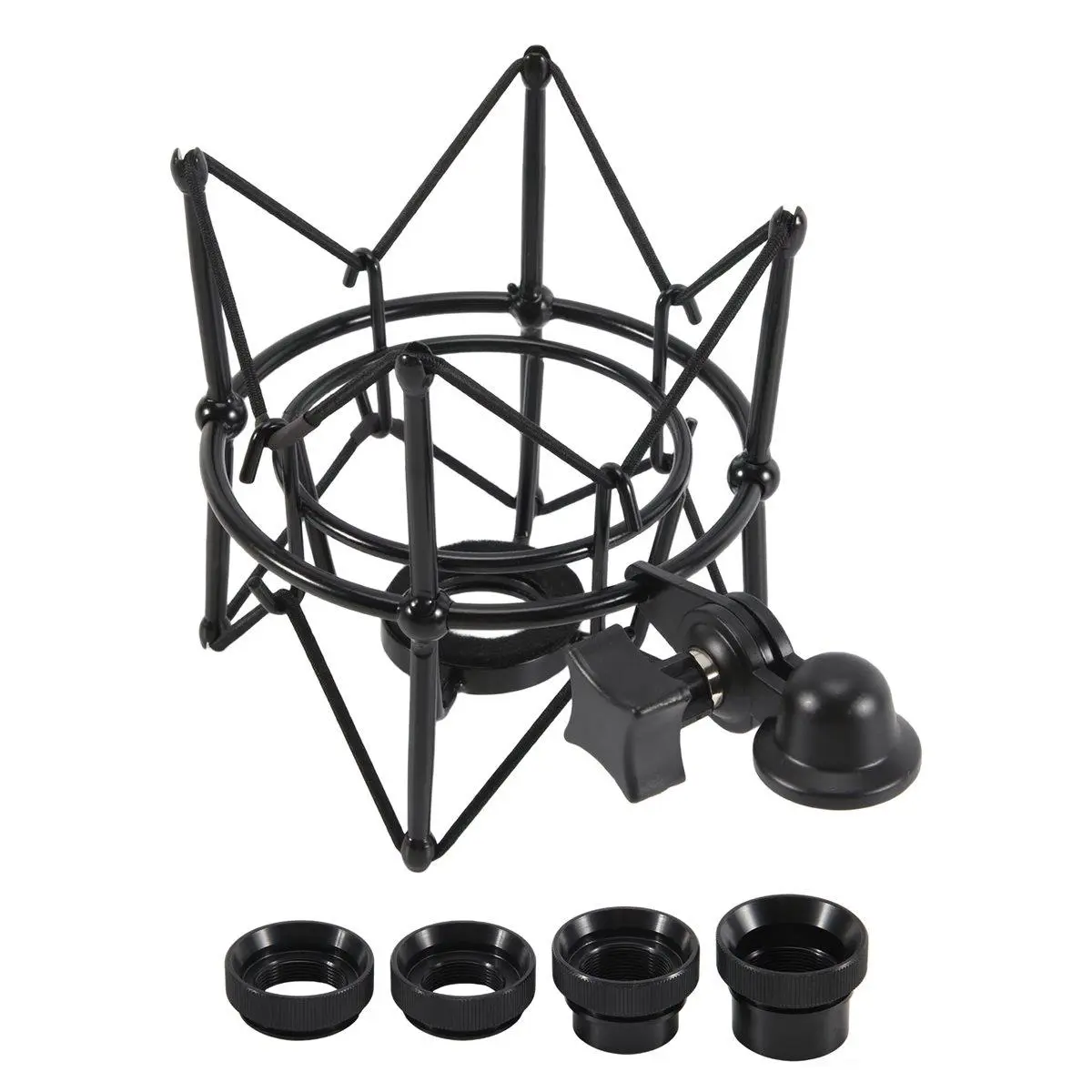Microphone Shock Mount Adjustable Mount Recording Mic Stand Metal Bracket Pod Microphone Stand (Black), Noise, Secure Hold