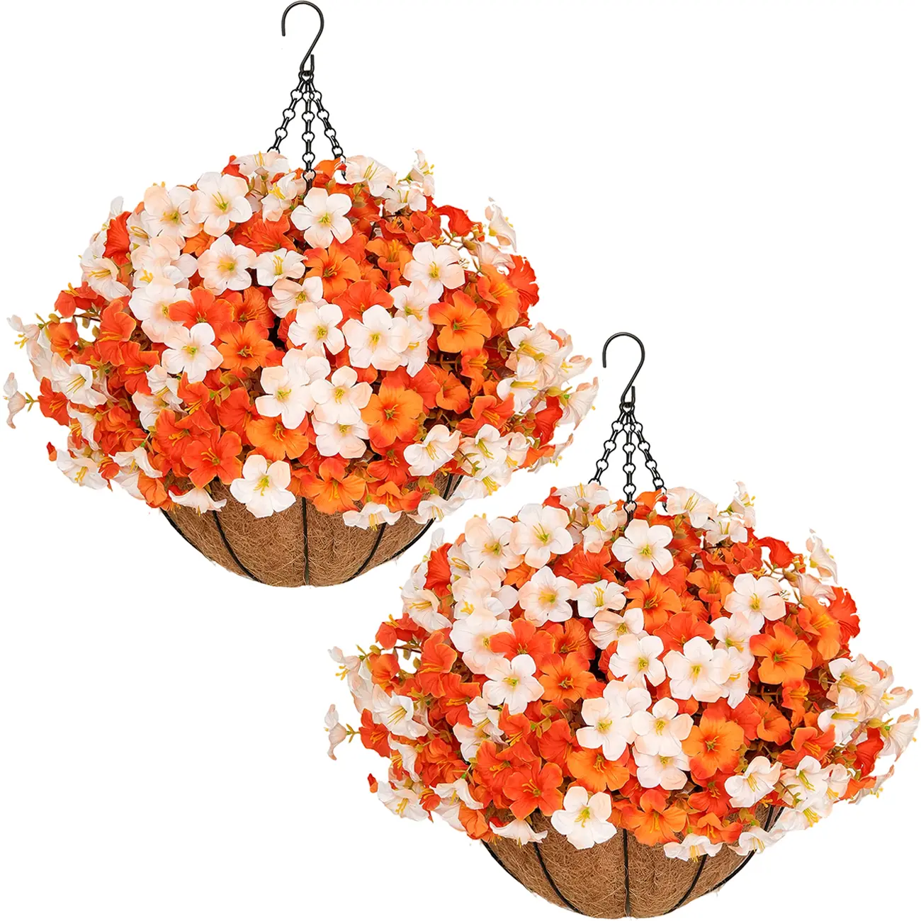 2 Pcs Autumn outdoor artificial morning glory hanging flower basket, including 2 hanging flower pots and 24 flowers - suitable for front porch, garden, patio, patio and home decoration.