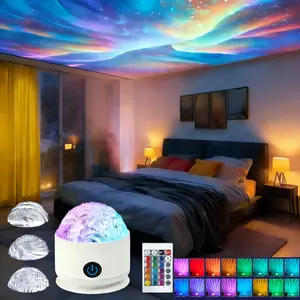 16-Color Rotating Aurora Lamp & Water Ripple Ambience Lamp, 3-In-1 Ambient Light, USB Powered & Remote Control, Northern LED Aurora Projection Lamp for Bedroom, Game Room, Living Room, Party, Modern Home Decor