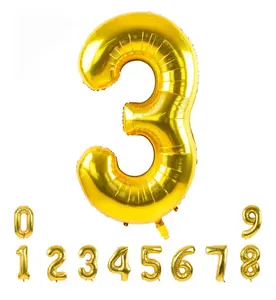 gold number 3 balloon 40 inch, big, large foil helium number balloons