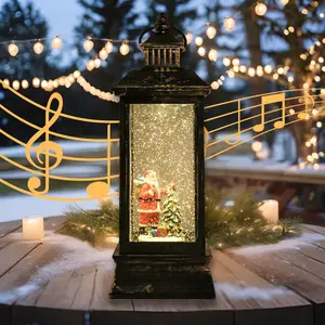 Warmioo Christmas LED Lantern Snow Globe Décor, Swirling Glitter Light with Santa Claus & Christmas Trees, USB & Battery Powered Holiday Gift Set
