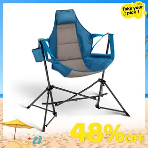 Phivilla Home Hammock Folding Rocking Chair with Cup Drink Holder, High Back Padded Swinging Chair for Outdoor,Camping, Lawn,Backyard,Picnic