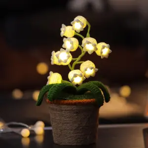 Lily of The Valley Lamp, Crochet Artificial Flowers with Night Lights, Cordless Table Lamp -Birthday Gifts for Women,Cozy Home Decor