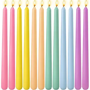 12 Pack 10 inch Multi-Color Taper Candle Set for Holiday Dinner Party Unscented Long Candlesticks Dripless and Smokeless 7-8 Hours Burn