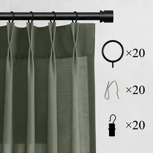 Jowels Memory Trained Pinch Pleated Linen Curtains 2 Panels for Living Room Bedroom Light filtering Linen Textured Semi Sheer Boho Neutral Back Tab Pinch Pleat Hooks Rings Window Curtain