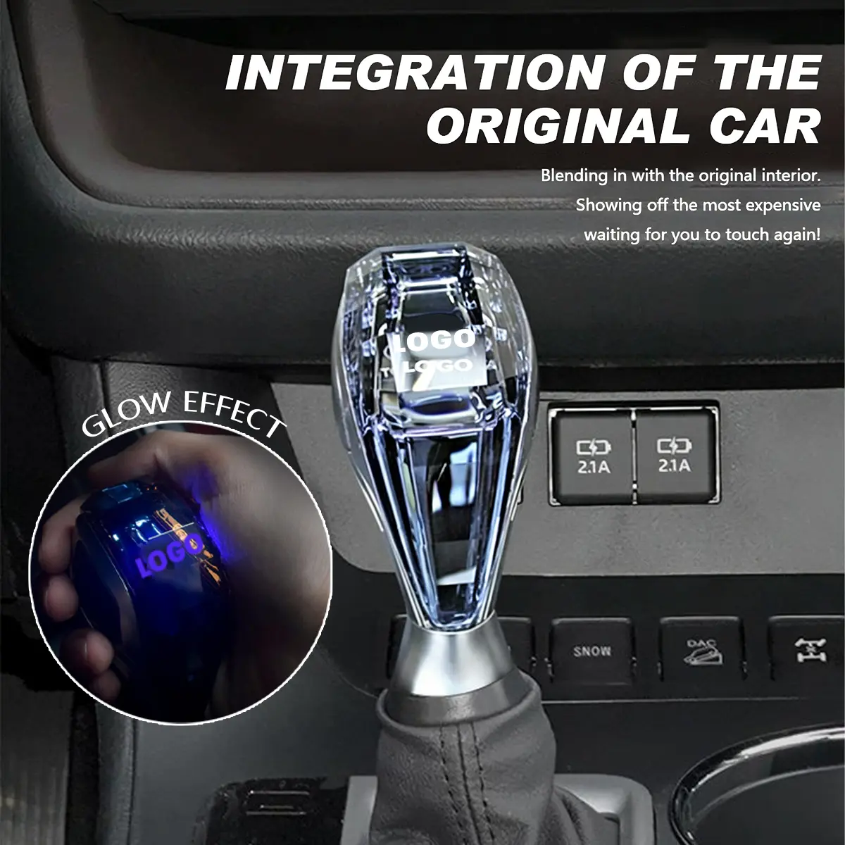 Diamond Cut Acrylic Gear Shift Knob, Crystal Style Shift Handle with VIP Logo, Screw-On Gear Lever for Automatic Transmission, 8mm 10mm 12mm Adapters