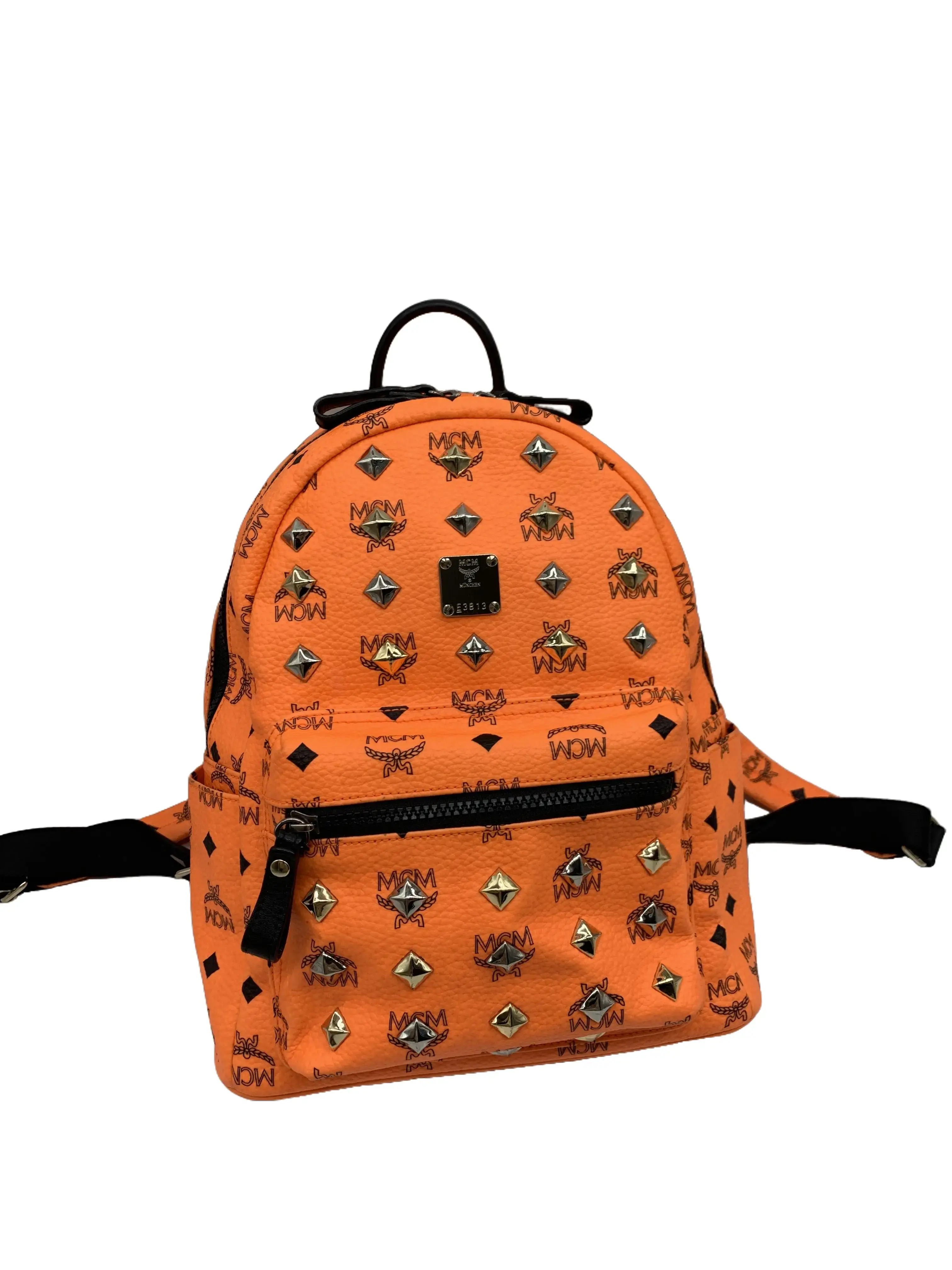 Pre-owned MCM Orange‑Tone Studded Backpack/WJ07604002/4002