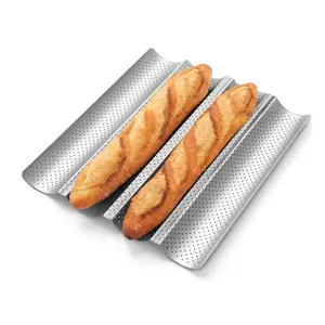 Baguette Bread Pan, Premium Nonstick Perforated Baguette Pan for French Bread Baking, 4 Loaves Baguette Baking Tray for Sourdough, Italian Bread, Perfect for Creating Crisp Golden-Brown Crust