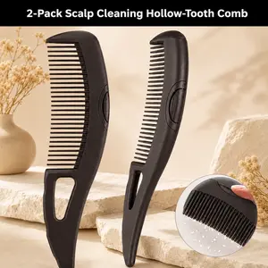 [WakeSecret] 2-Pack Hollow-Tooth Scalp Cleaning Comb - Press-to-Clean Dandruff Remover & Scalp Detox Tool for Oily Roots, Visible Flakes, Dry Shampoo Buildup, Dandruff Remover Comb, Scalp Detox Comb