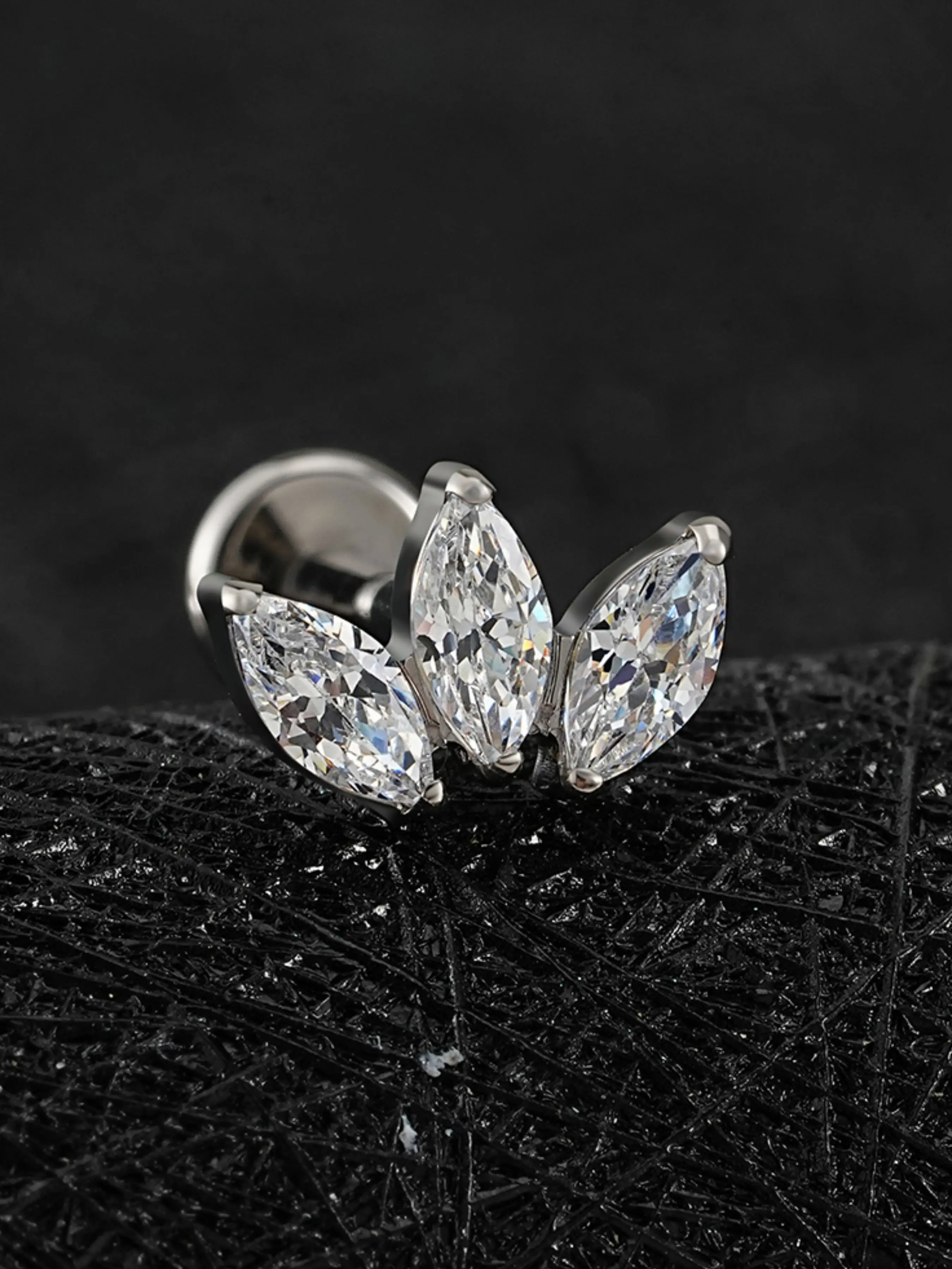 Astm F136 Titanium Triple Marquise Cz Stud Earring 16g, Ear Studs, Hypoallergenic Earrings, Trinity Lotus Opal Cluster for Helix Tragus Cartilage, Punk Style Jewelry Fashionable Jewelry Accessories for All Seasons
