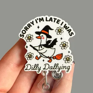 Glitter My Badge Halloween goose funny dilly dallying  badge reel for nurse and hospital workers. Badge clip Badge pull - Retractable swivel clip with a 360 rotation. Great gift for coworker.