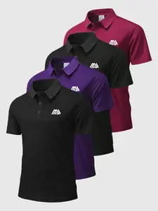 4-Pack Polo Shirts for Business and Casual Wear, Breathable Quick-Dry Fabric, Fitted Short Sleeve Print Design for All Seasons