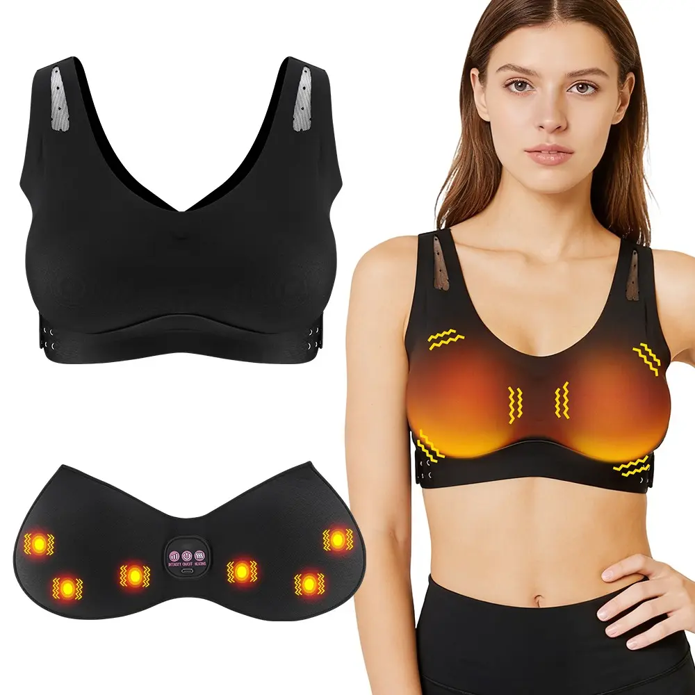 Heated Vibration Massage Bras, Detachable Beauty Breasts Back Massager Underwear, 5 Modes 3 Levels Vibration, Comfortable and Stylish Design Chest Massager, Body Care Machine