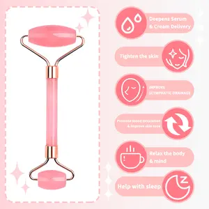 2Pcs Gua Sha Facial Tools & Jade Roller Set for Face Guasha Tool for Face Ice Roller for Skin Care Gua Sha Stone Board Set for Reduce Puffiness and Improve Wrinkles Self Care Gifts(Pink)