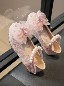 Girls' Baby Flat Shoes with Crystal Embellishments, Sparkling Bow Decorated Princess Shoes, Kids Shoes, Perfect for Spring and Autumn Wear