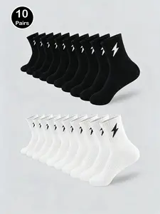 10 Pairs Mid-Calf Socks, Soft Elastic Sports Running Socks, Antibacterial Odor-Resistant Casual Socks for Sneakers