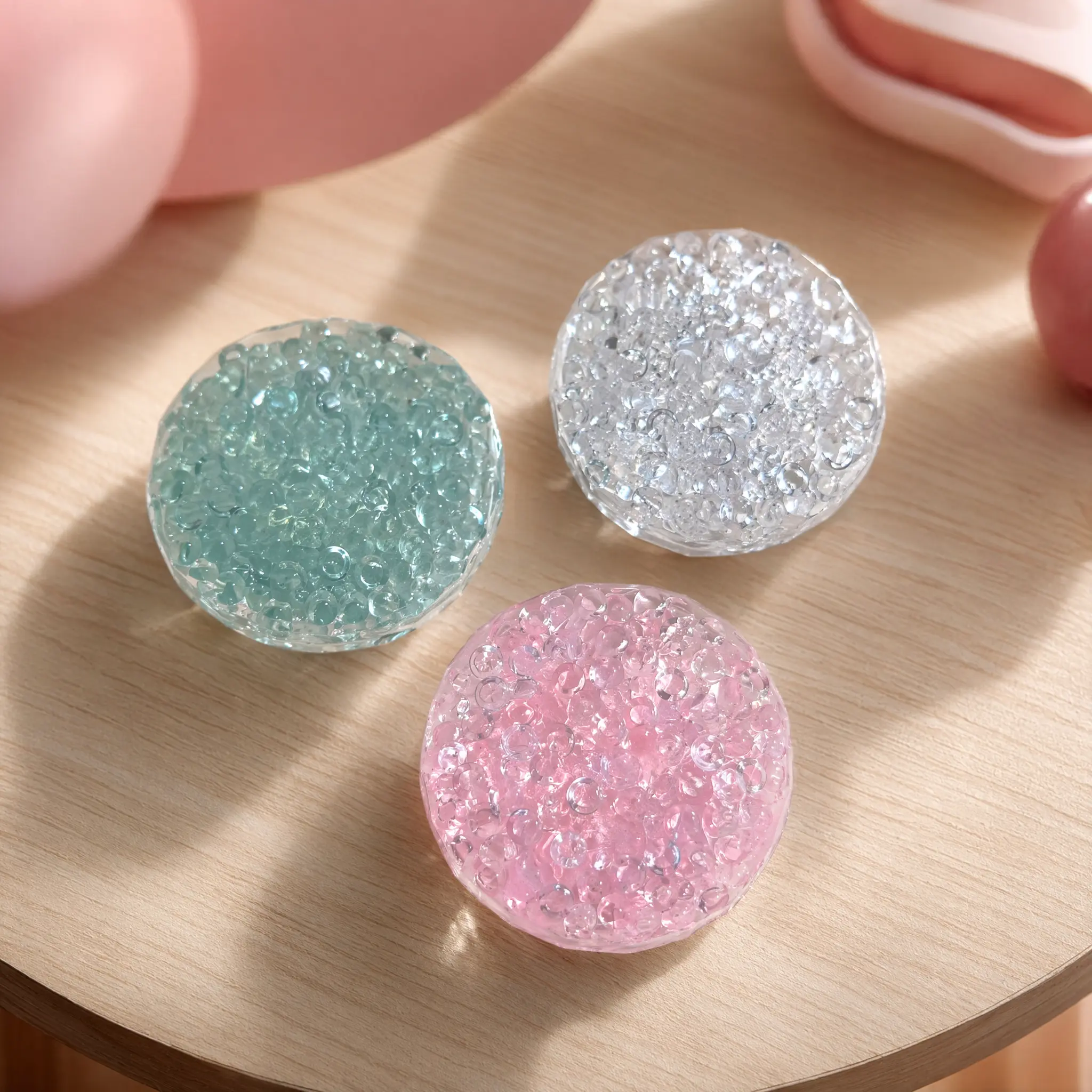 3 Pack Bead Squishy Stress Balls, Colorful TPR Sensory Fidget Toys, Transparent Squeeze Balls with Crunchy ASMR Sound, Anxiety Relief Toy for Kids Adults, Pocket Size Gift
