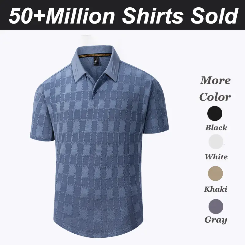 Men's Textured Grid Polo Shirt - Soft Breathable Fabric, Casual Fashion Top for Office and Golf