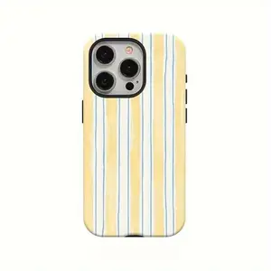 Yellow and Light Blue Watercolor Stripes Minimalist Phone Case — Compatible with Samsung S26/S25/S24/S23/S22/S21, iPhone 17/16/15/14/13/12/11, Drop-Resistant, Non-Slip, and Fade-Resistant, Cute Pastel Summer Protective Cover