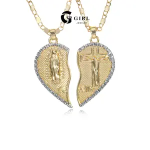 GGIRL Vintage 18k Gold Plated 2pack/Set Mary Heart Pendant Nacklace for Women Men Ta Amo Inscribed Romantic Double 45cm Length Chain Combination Prayer Couple Neckalce Religious Symbolism Elegant Dual Heart Design- ,meaningful Ideal Valentien's Gift
