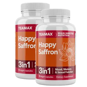 Happy Saffron - 90 Vegan Capsules with Saffron Extract, Focus & Energy | Promotes MentalSharpness and Productivity