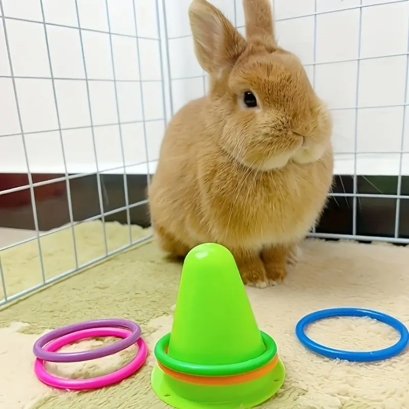 Rabbit Stress Relief Toy, Teeth Chewing Durable Chew Toy, Interactive Tough Chewer, Ring Throwing Game, Educational Rabbit Plaything, Battery-Free Ice Cream Bucket, Rabbit Supplies