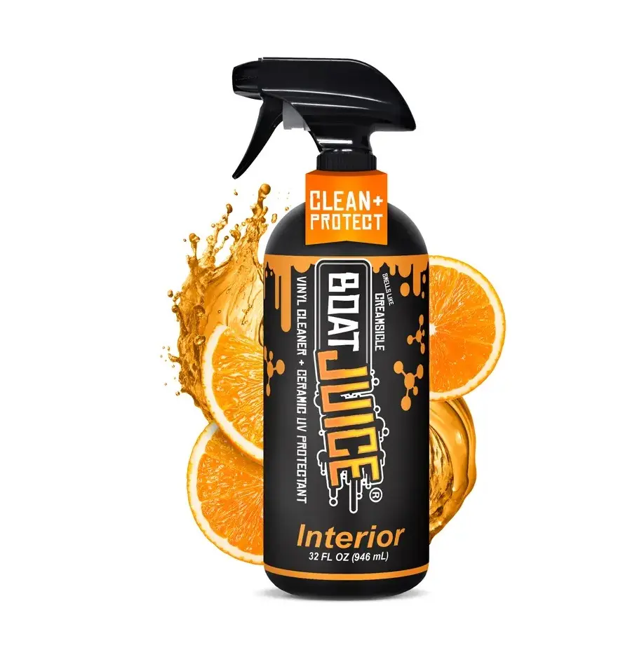 Boat Juice 2-in-1 Interior Cleaner & UV Protection - Citrus Scented Marine Vinyl Refresh, Upholstery & Carpet Cleaner for Boats, Cars - 32oz, Car, Orange Cream Aroma Lift, Vinyl Seat Revive, Boat+Rv+Car Use, Vinyl Seats
