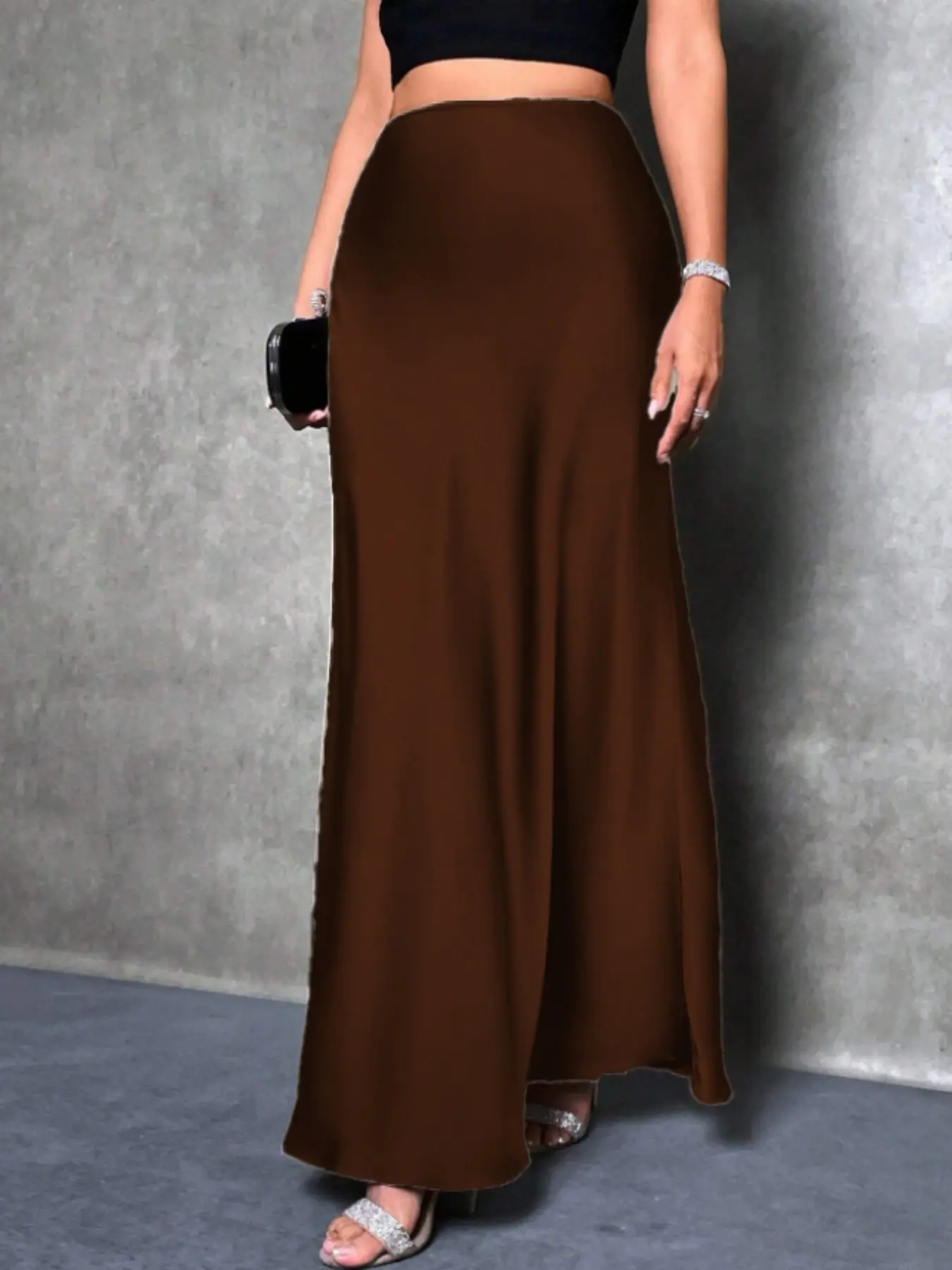 Elegant Chic Women's Smooth Satin Midi Flowing Skirt, Versatile Casual Wear for Daily Wear, Perfect for Parties and Special Occasions