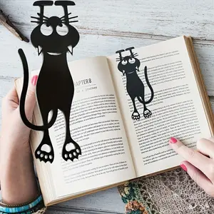 2pcs Hollow-out Kitten Plastic Bookmark - Creative Black Kitten Hanging Bookmark Book Accessories