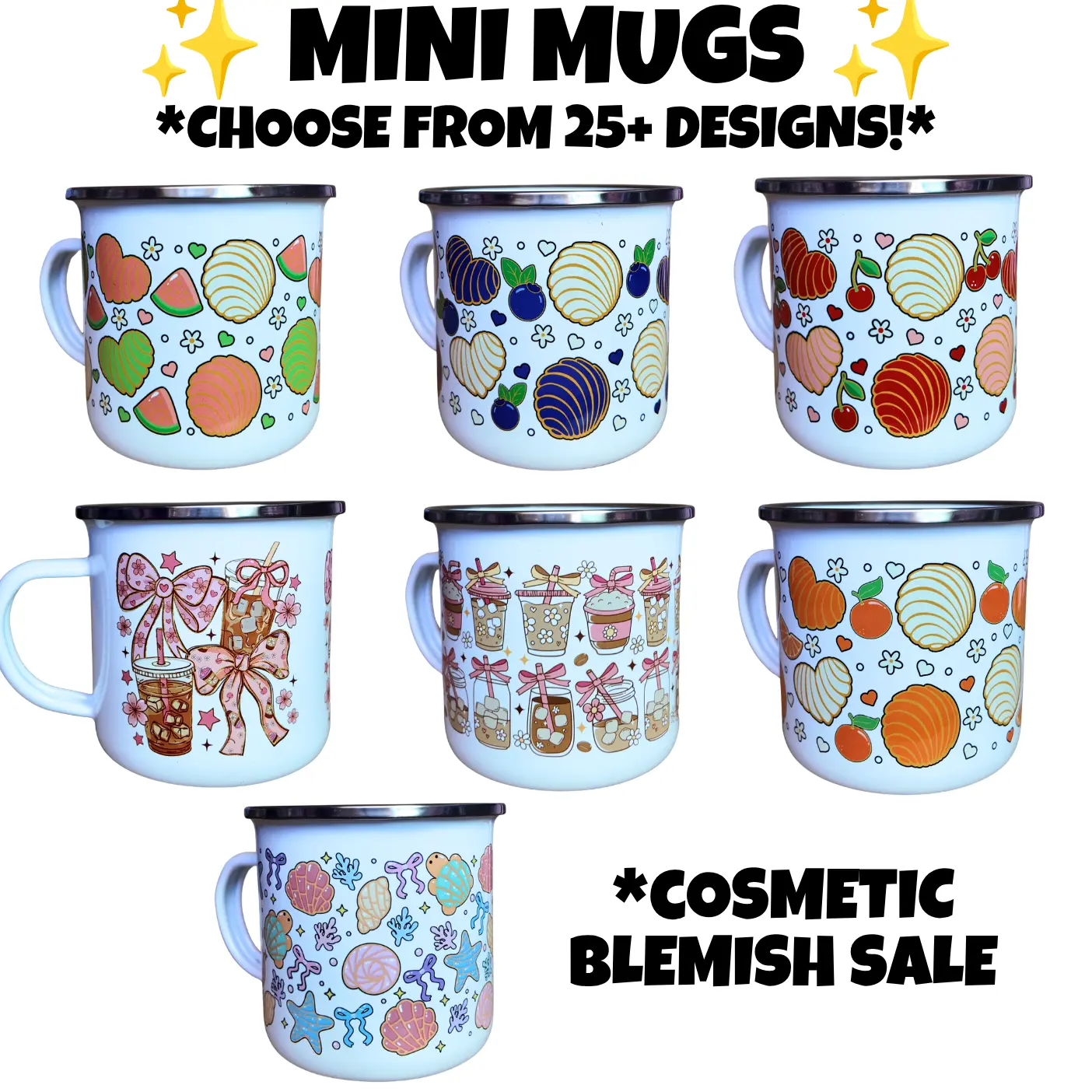 Cute Seasonal Mini Mug | 10oz Enamel Metal Mini Mug | BLEMISHED Cosmetic Blemish Sale | Choose From 25+ Designs | MUG ONLY – NO LID OR STRAW INCLUDED