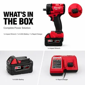 Milwaukee  1/2" compact impact wrench – 300Nm of raw torque, M18 brushless motor + 6.0Ah battery for endless power and runtime. Small, light, and fits anywhere – perfect for those tight spots drivers wood shelves electric wrech Cordless Drill Set m12 fuel