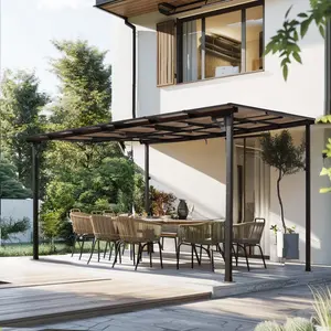 10' x 12' Outdoor Pergola Gazebo,Wall-Mounted Lean to Metal Awning Gazebo with Roof, Sturdy metal legs, Large Heavy Duty for Patio,Decks,Backyard