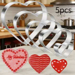 5-piece Heart-shaped Cookie Cutter Set | Bakeware, Stainless Steel 430 Grade, Easy to Press, Safe Touch, Suitable for Baking Sheets and Molds