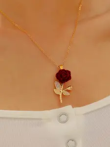 Fashion Oil-Drop Rose Lockbone Necklace, Elegant Personalized Choker, Valentine's Day Gift for Women, Stylish Neck Chain