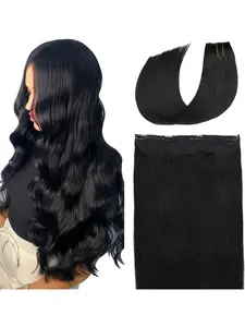 Human Hair Extensions Good Quality Glueless Human Hair Halo Hair Color 1 Invisible Hair Extensions for Women Fish Wire Human Hair 14-22inch in Stock
