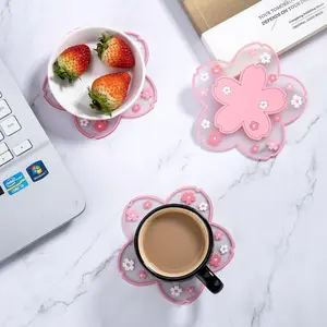 Flower Coasters for Drinks,4 Pcs Cute Non-Slip Washable Reusable Heat Resistant Silicone Coasters (Flower Pink)