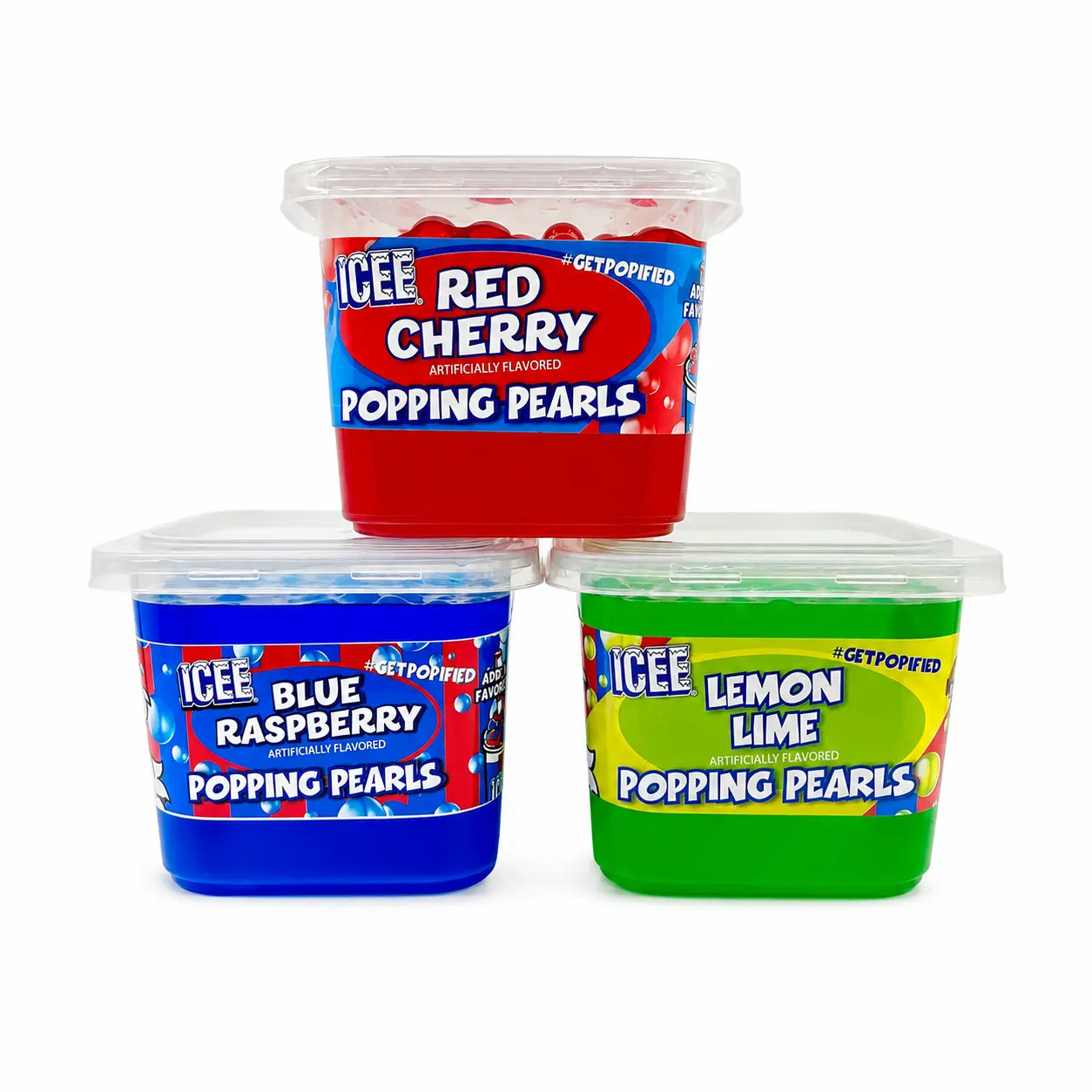 ICEE Popping Boba 3-Tub Pack – Classic ICEE Inspired Flavors | Red Cherry, Blue Raspberry & Lemon Lime | Fruit Popping Boba Pearls for Drinks, Beverage, Slushies, Desserts & Bubble Tea – Includes Boba Straws