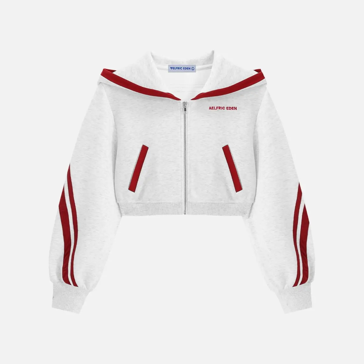 Aelfric Eden Unisex Ribbed Striped Boxy Cropped Zip-Up Hoodie, Sailor Collar, Contrast Stripe Sleeves, Stretch Knit Fabric, Everyday Fit Daily Casual Streetwear Top,summerwins