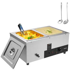 VEVOR 2-Pan Commercial Food Warmer,  2 x 12QT Electric Steam Table, 1500W Professional Countertop Stainless Steel Buffet Bain Marie with 86-185°F Temp Control for Catering and Restaurants, Silver