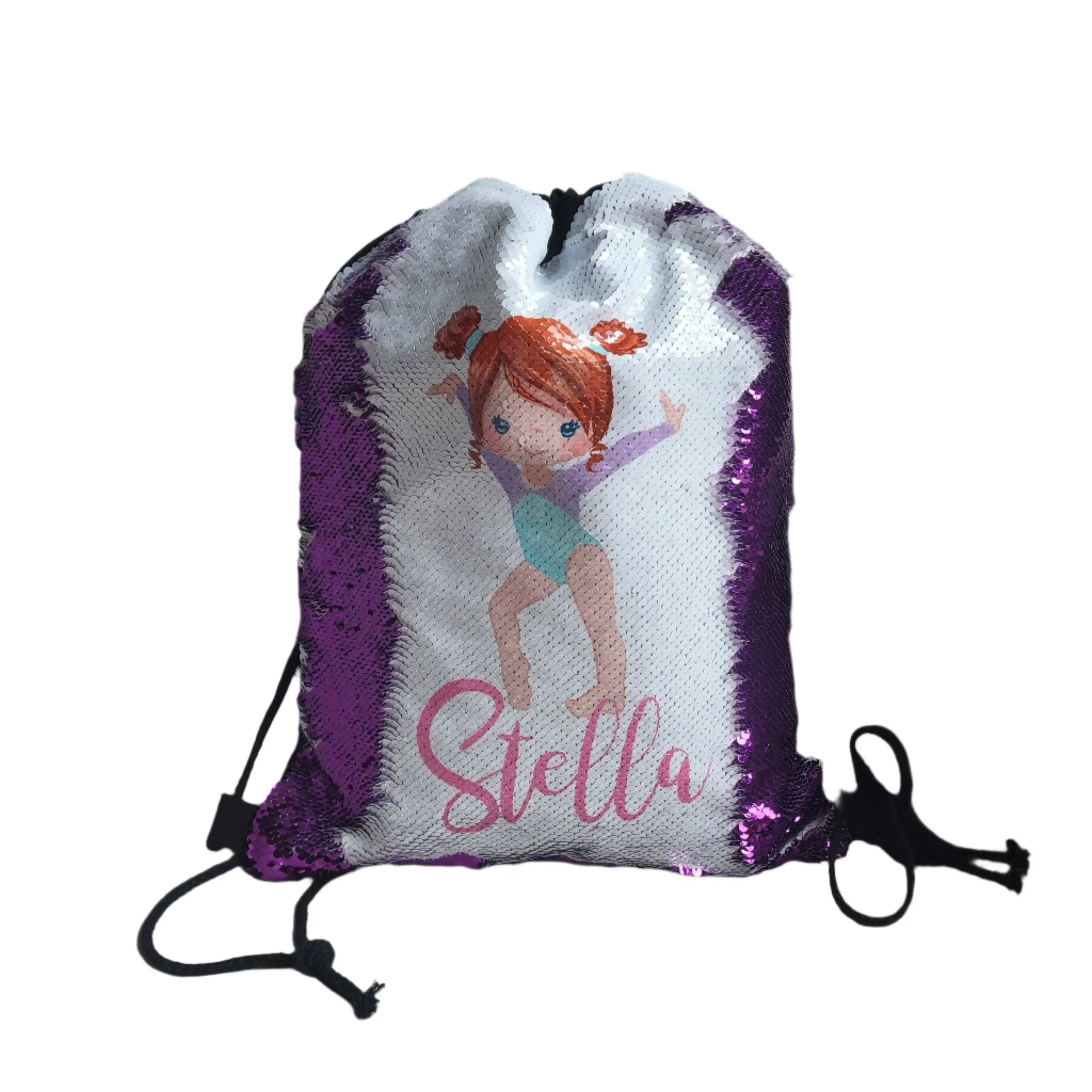 Personalized Gymnastics Sequin Drawstring Bag - Custom Name Stella - Perfect for All Seasons - Great Gift for Girls Love Gymnastics