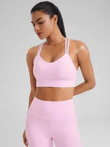 CRZ YOGA Womens Butterluxe Strappy Longline Sports Bra - Molded Cup Double Spaghetti Strap Workout Bra Yoga Crop Tank Top