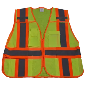 212 MAIN Petra Public Safety Vest 207-2006 - Lime Mesh with Orange Binding, 5-Point Breakaway, 5 Multiple Pockets, Regular, Small & Extra Large Sizes
