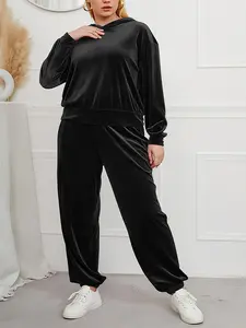 2 Piece Plus Size Velvet Hoodie Set, Loose Fit Slimming Casual Two-Piece, High-Quality Drapey Fall Winter Home Wear