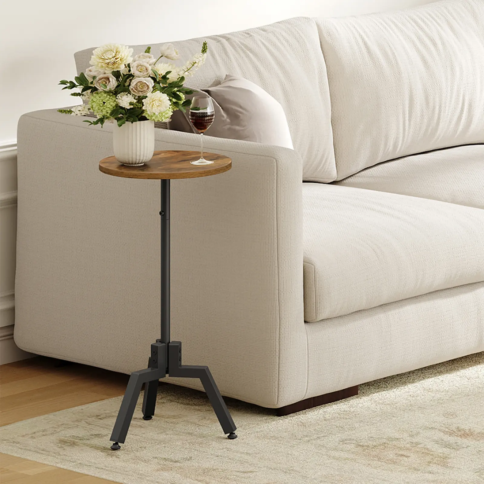 YATINEY Side Table, Drink Table, Coffee Martini Table with 3-Legged Pedestal Accent, Sofa Table for Small Spaces in Living Room, Bedroom, Dormitory, Rustic Brown and Black#DealsforYouDays #SummerGarden